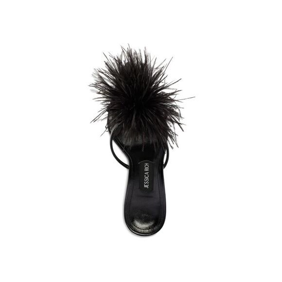 JESSICA RICH Womens Black Feather Malena Toe Stiletto Slip On Heeled Sandal 37 - Picture 3 of 4